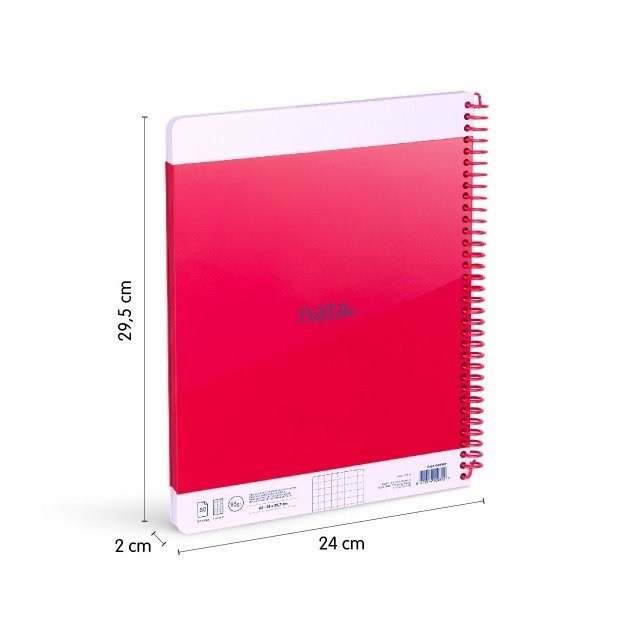 Caderno quadriculado Milan Nata 624 - Espiral / A4 / 80 folhas / Rosa