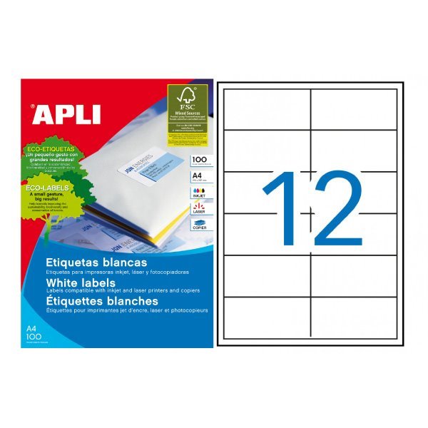 Etiquetas permanentes Apli 97 x 42.4 mm (100 folhas / 12 por folha)