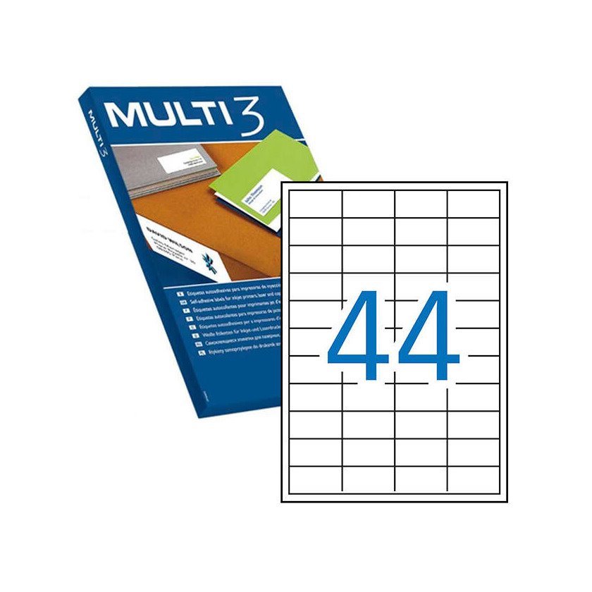 Etiquetas permanentes Multi3 48.5X25.4mm (500 folhas / 22 000 etiquetas)