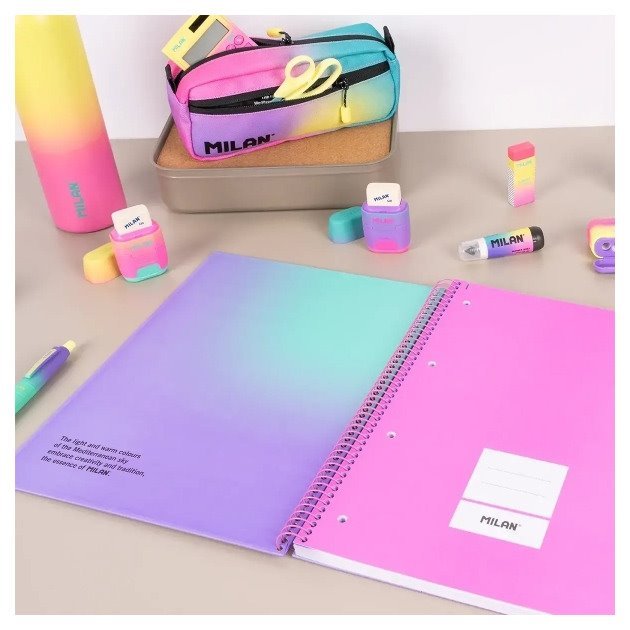 Caderno quadriculado Milan Sunset - Espiral / A4 / 90 folhas / Violeta e Turquesa
