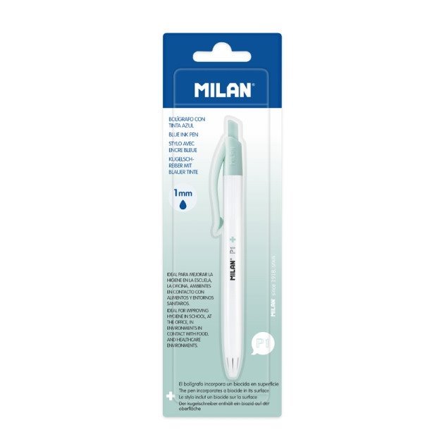 Esferográfica Retrátil Milan P1+ - 1 mm / Tinta Azul / Corpo Branco