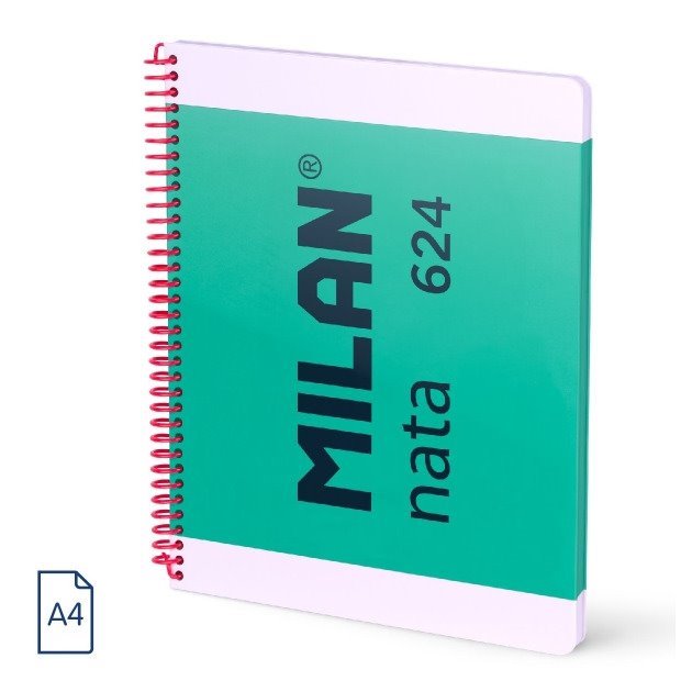 Caderno quadriculado Milan Nata 624 - Espiral / A4 / 80 folhas / Verde