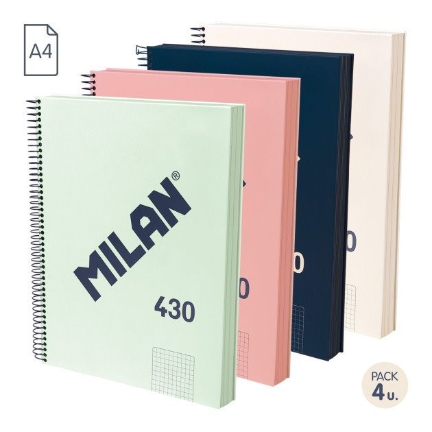 Pack de 4 Cadernos quadriculados Milan Serie 1918 - Espiral / A4 / 120 folhas