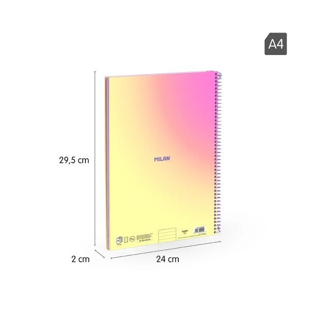 Caderno pautado Milan Sunset - Espiral / A4 / 90 folhas / Amarelo e Rosa