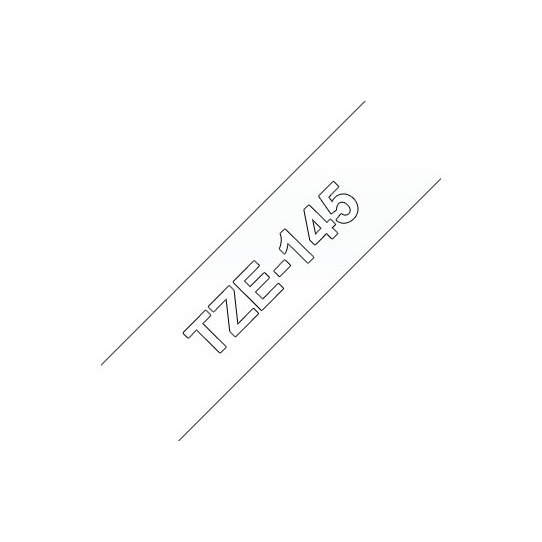 Fita laminada compatível Brother tze145 - texto branco / fundo transparente - 18mm x 8m