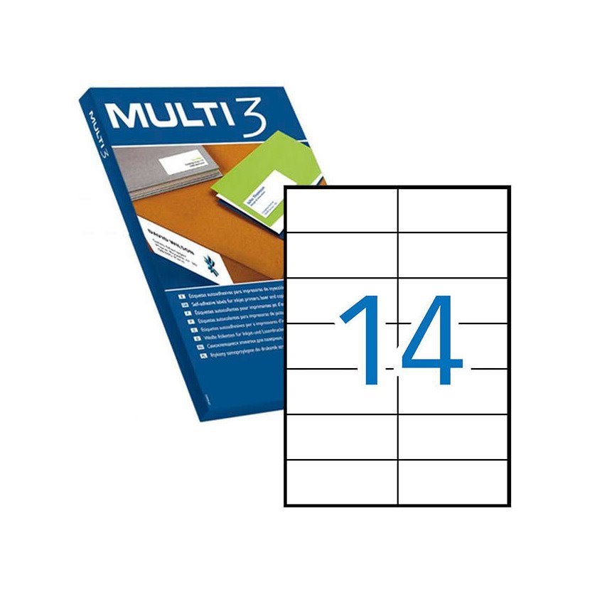 Etiquetas permanentes Multi3 105.0X42.4mm (100 folhas / 1400 etiquetas)