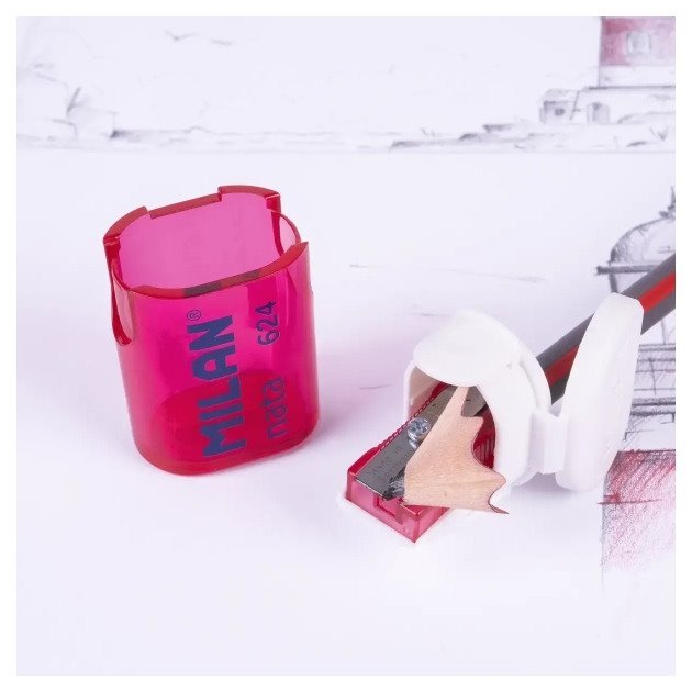 Afia lápis Milan Nata 624 com Reservatório - Rosa/Branco