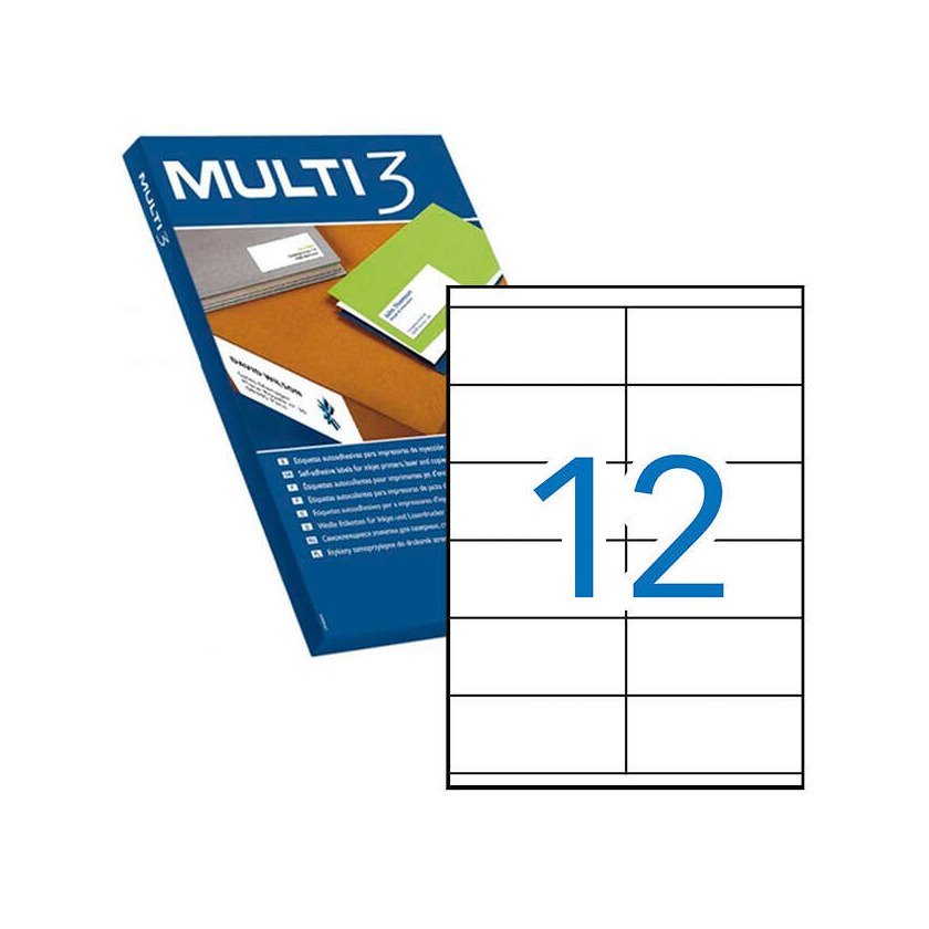 Etiquetas permanentes Multi3 105.0X48.0mm (100 folhas / 1200 etiquetas)