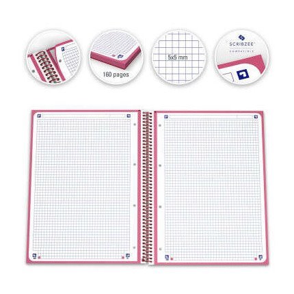 Caderno quadriculado Oxford Europeanbook 1 - Espiral / A4+ / 80 folhas / Vermelho