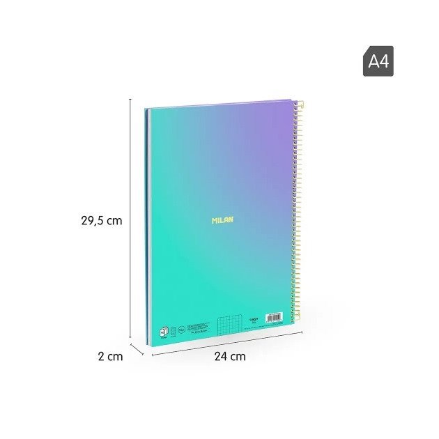 Caderno quadriculado Milan Sunset - Espiral / A4 / 90 folhas / Turquesa e Violeta