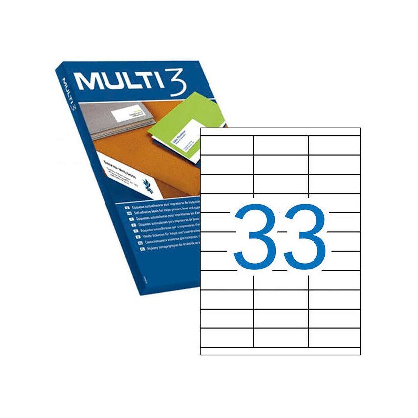 Etiquetas permanentes Multi3 70.0X25.4mm (100 folhas / 3300 etiquetas)