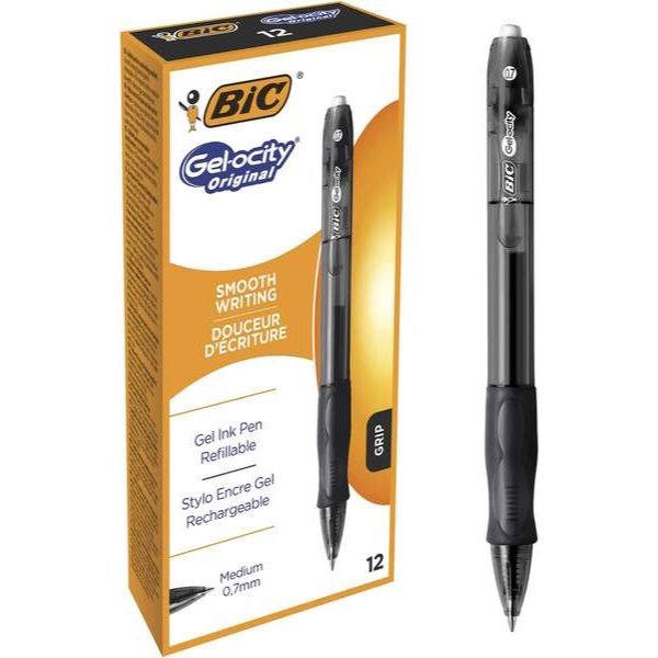 Pack 12 esferográficas Bic Gel-ocity Original preto - ponta retrátil 0.7mm