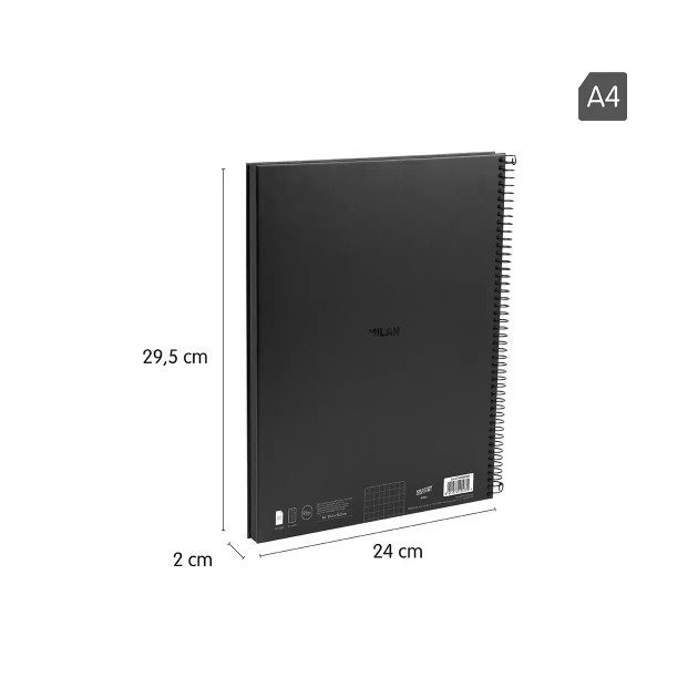 Caderno quadriculado Milan Shadow - Espiral / A4 / 80 folhas / Preto
