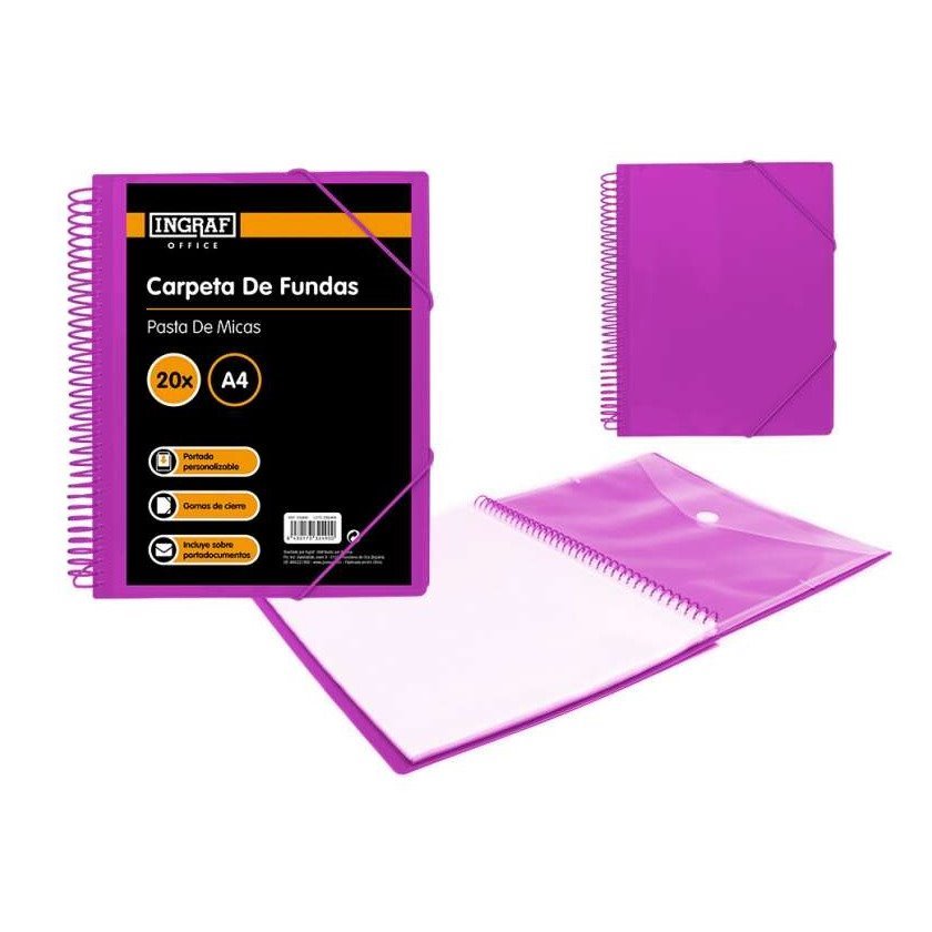 Pasta com 20 bolsas transparentes Ingraf - A4+ / Roxo