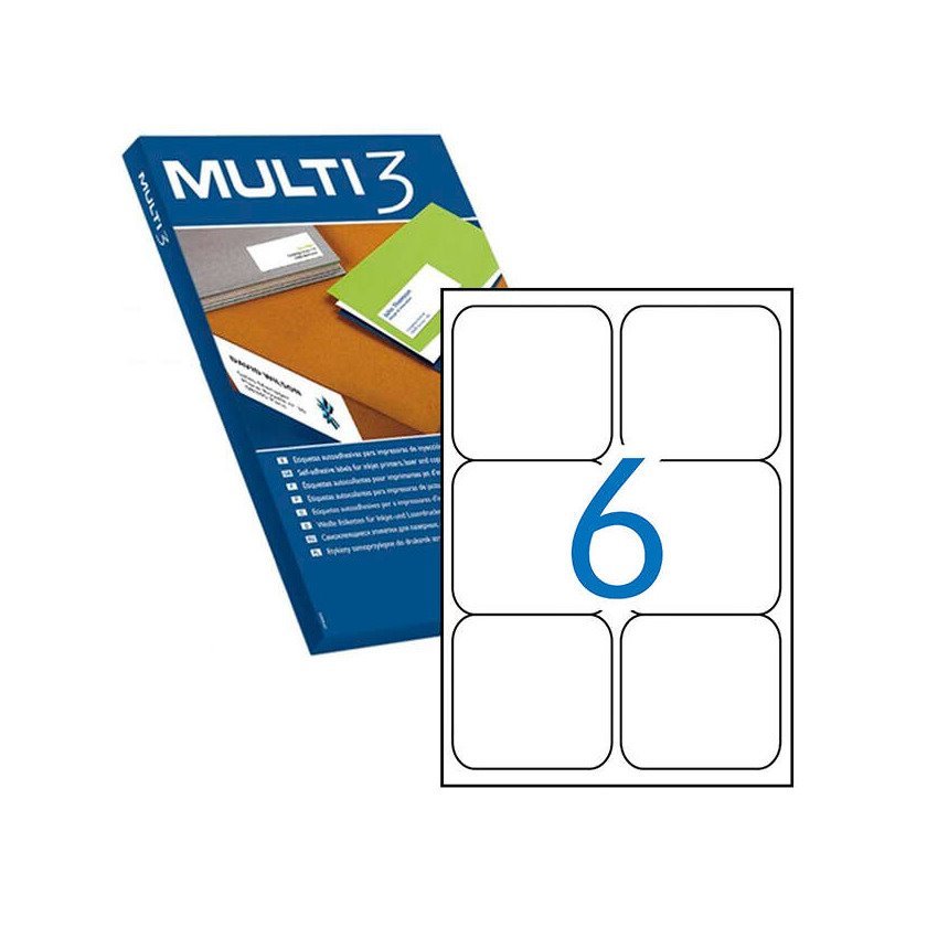 Etiquetas permanentes Multi3 99.1X93.1mm (100 folhas / 600 etiquetas)