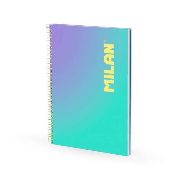 Caderno quadriculado Milan Sunset - Espiral / A4 / 90 folhas / Turquesa e Violeta