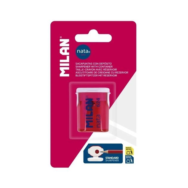 Afia lápis Milan Nata 624 com Reservatório - Rosa/Branco