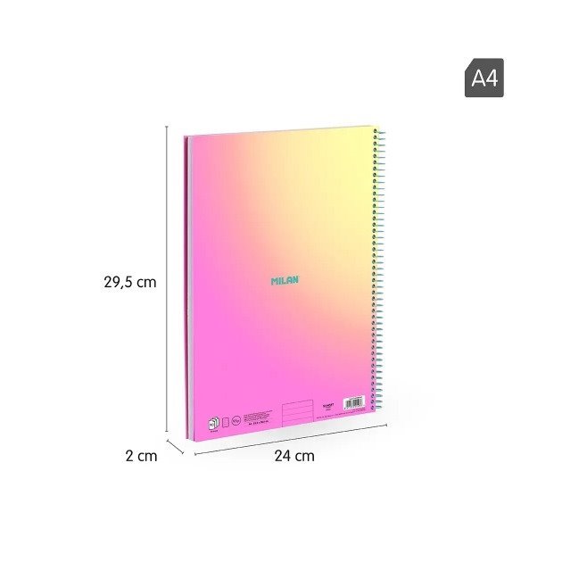 Caderno pautado Milan Sunset - Espiral / A4 / 90 folhas / Rosa e Amarelo