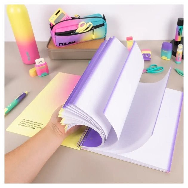Caderno pautado Milan Sunset - Espiral / A4 / 90 folhas / Amarelo e Rosa
