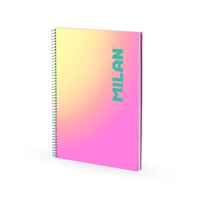 Caderno quadriculado Milan Sunset - Espiral / A4 / 90 folhas / Rosa e Amarelo