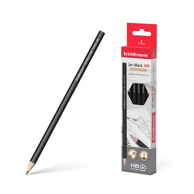 Pack 12 lápis Erichkrause Jet Black 100 - hexagonal / HB / preto
