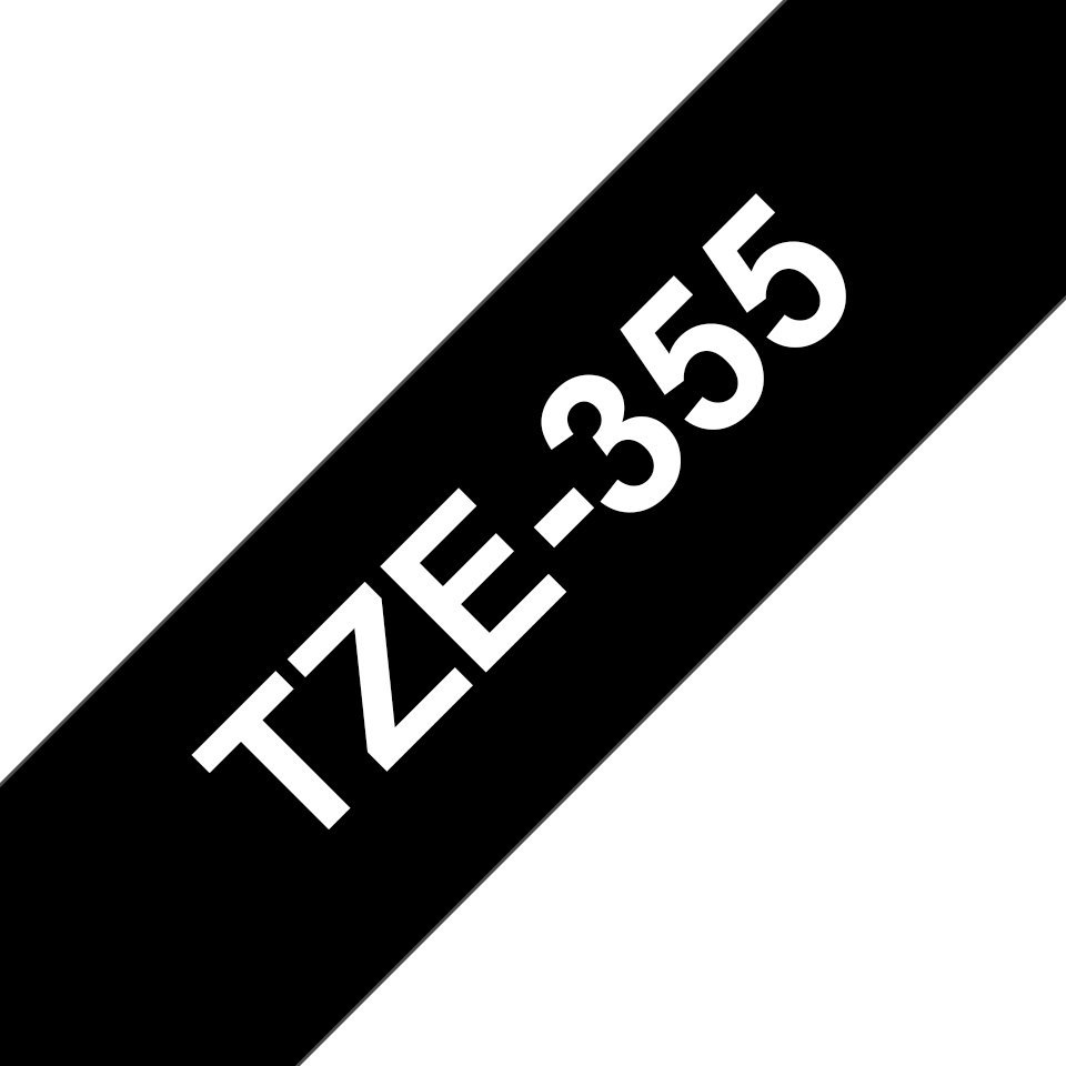 Fita laminada compatível Brother tze355 - texto branco / fundo preto - 24mm x 8m