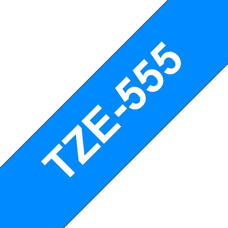 Fita laminada compatível Brother tze555 - texto branco / fundo azul - 24mm x 8m