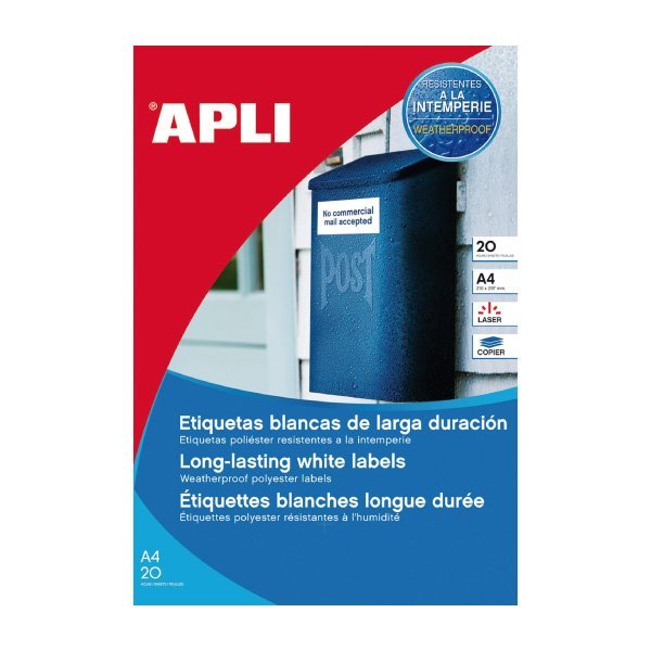 Etiquetas resistentes Apli 210 x 297 mm (20 folhas / 1 por folha)