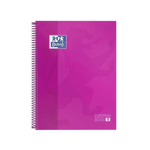 Caderno quadriculado Oxford Europeanbook 1 - Espiral / A4+ / 80 folhas / Fucsia