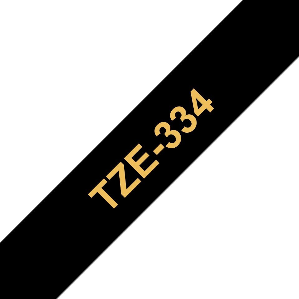Fita laminada compatível Brother tze334 - texto dourado / fundo preto - 12mm x 8m