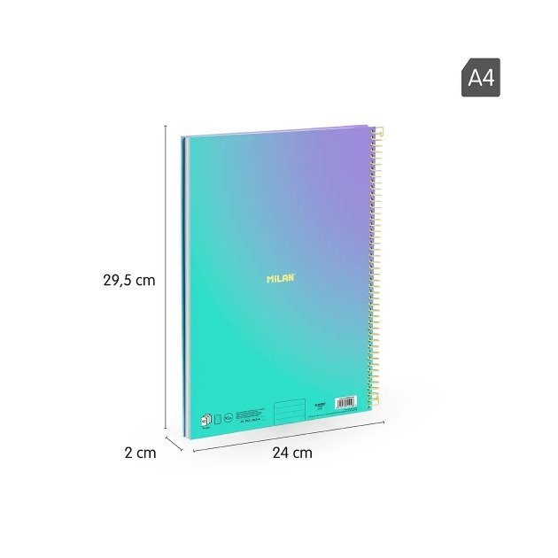 Caderno pautado Milan Sunset - Espiral / A4 / 90 folhas / Turquesa e Violeta