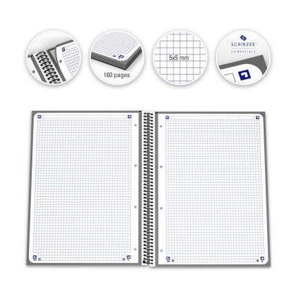 Caderno quadriculado Oxford Europeanbook 1 - Espiral / A4+ / 80 folhas / Preto