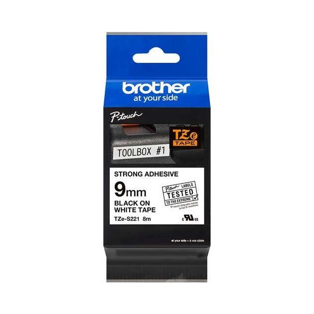 Fita laminada original Brother tzes221 - texto preto / fundo branco - 9mm x 8m