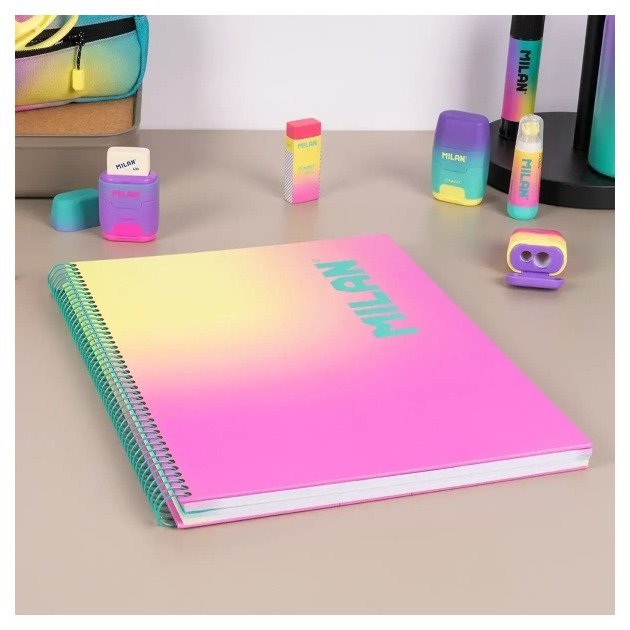 Caderno pautado Milan Sunset - Espiral / A4 / 90 folhas / Rosa e Amarelo
