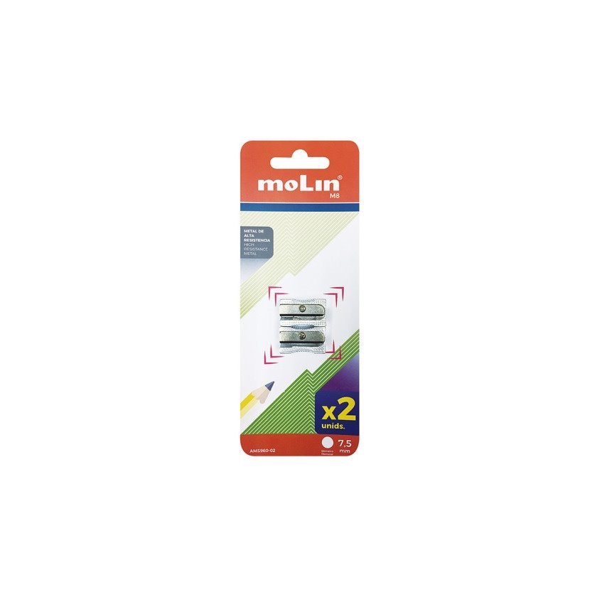 Pack de 2 afia lápis Molin - 1 orifício / Para lápis até 10 mm / Cor alumínio