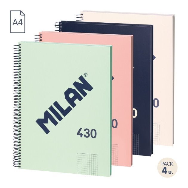 Pack de 4 Cadernos quadriculados Milan Serie 1918 - Espiral / A4 / 80 folhas