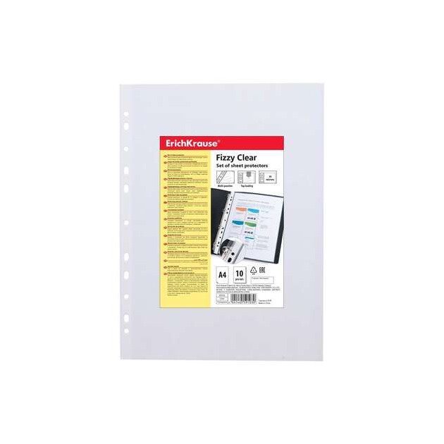 Pack 10 micas Erichkrause Fizzy Clear A4 / 30 mícrones / acabamento rugoso