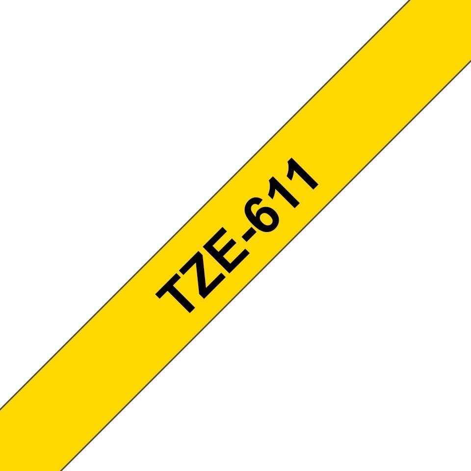Fita laminada compatível Brother tze611 - texto preto / fundo amarelo - 6mm x 8m