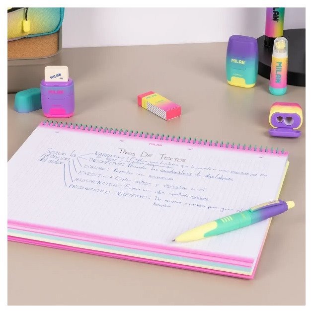 Caderno quadriculado Milan Sunset - Espiral / A4 / 90 folhas / Rosa e Amarelo