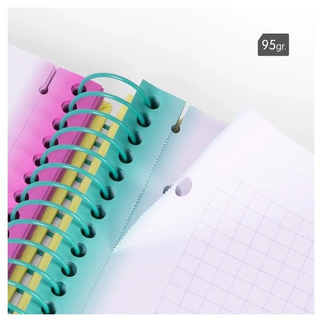 Caderno quadriculado Milan Sunset - Espiral / A4 / 90 folhas / Turquesa e Violeta