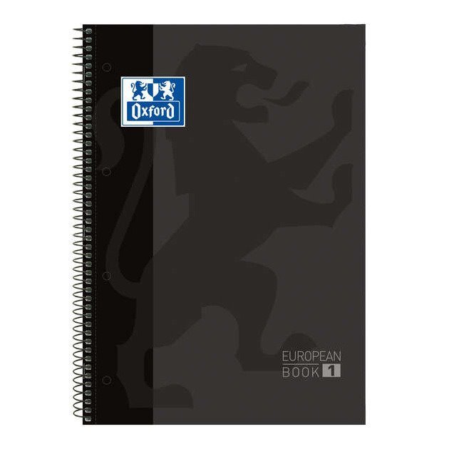 Caderno quadriculado Oxford Europeanbook 1 - Espiral / A4+ / 80 folhas / Preto