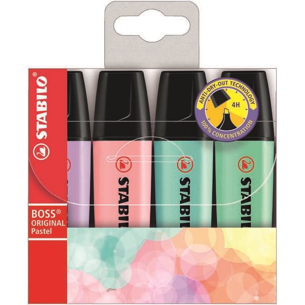 Pack 4 marcadores fluorescentes Stabilo Boss 70 - Pastel