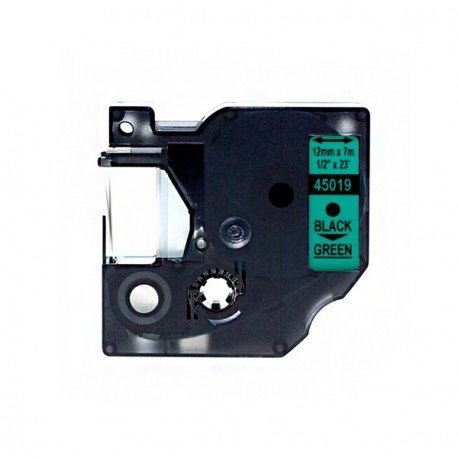 Fita compatível Dymo D1 45019 preto / verde - 12mm x 7m (S0720590)