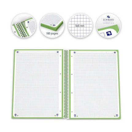 Caderno quadriculado Oxford Europeanbook 1 - Espiral / A4+ / 80 folhas / Verde maçã