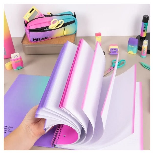 Caderno pautado Milan Sunset - Espiral / A4 / 90 folhas / Violeta e Turquesa