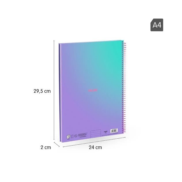 Caderno pautado Milan Sunset - Espiral / A4 / 90 folhas / Violeta e Turquesa