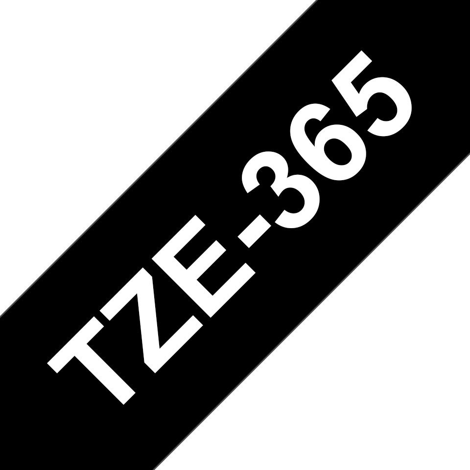 Fita laminada compatível Brother tze365 - texto branco / fundo preto - 36mm x 8m