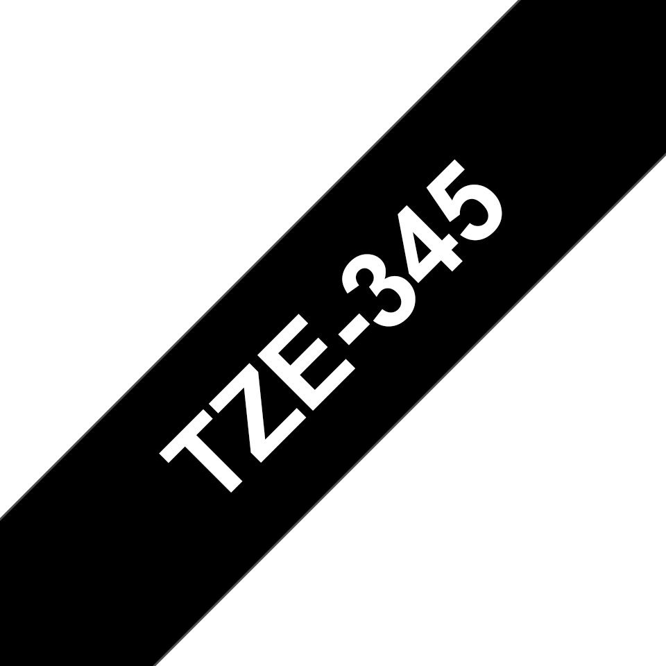 Fita laminada compatível Brother tze345 - texto branco / fundo preto - 18mm x 8m