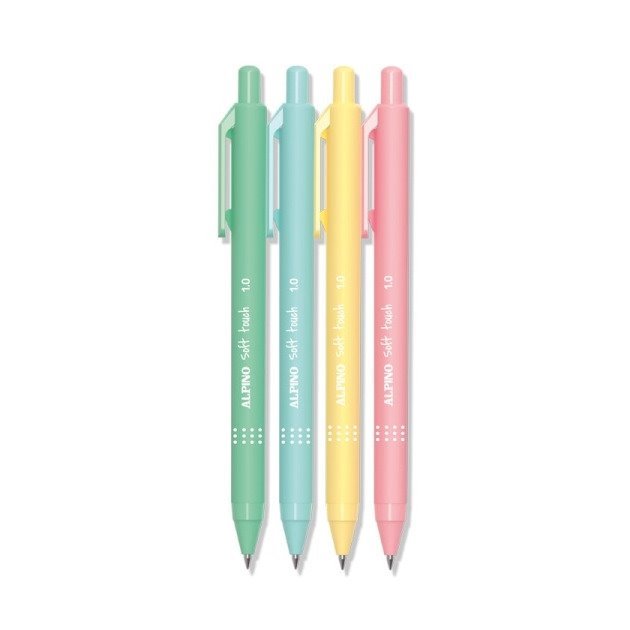 Pack 4 Canetas Retráteis Alpino Soft Touch - 1mm / Tinta Azul / Corpo em Cores Pastel