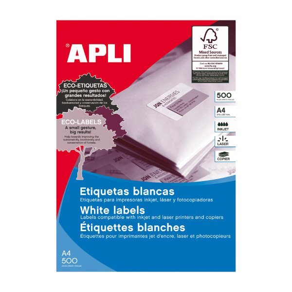 Etiquetas permanentes Apli 105 x 74 mm (500 folhas / 8 por folha)